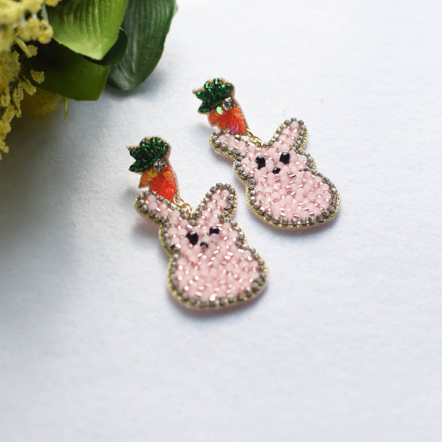 Easter Bead Earring | Pink Bunnies with Carrots