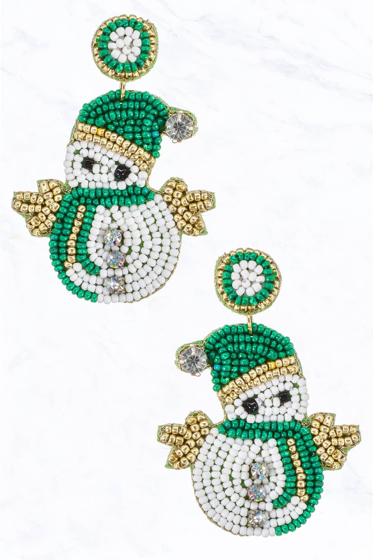 Christmas Snowman, Seed Bead, Glass Bead, Fabric Post Dangle