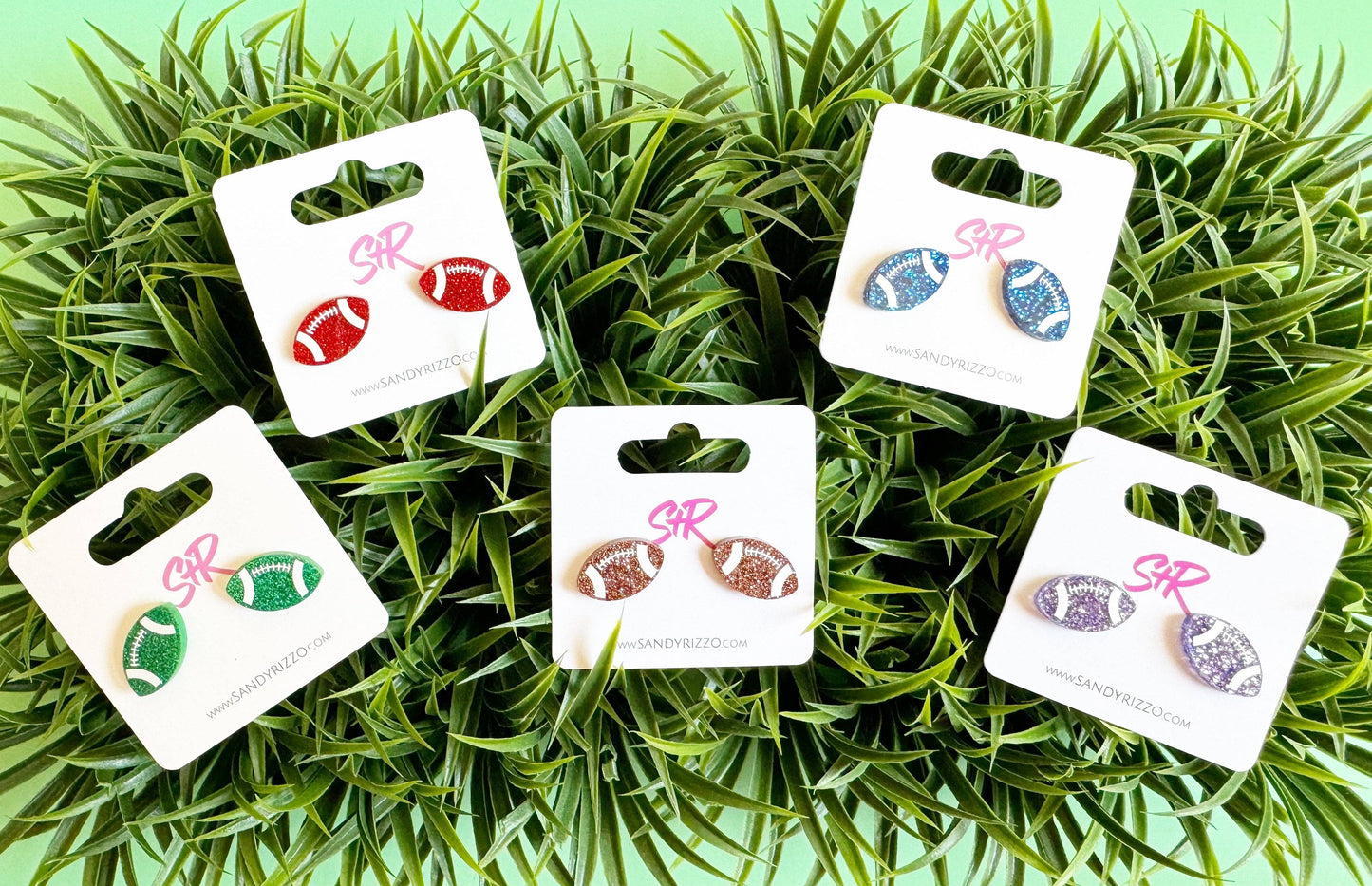 Blue Glitter Acrylic Football Stud