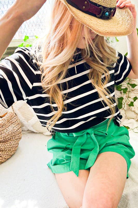Crew Neck Short Sleeve Stripe Top