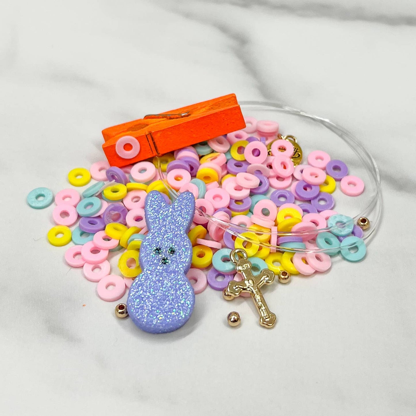 Easter Glitter Peep and Cross Charm Kids DIY Bracelet Kit