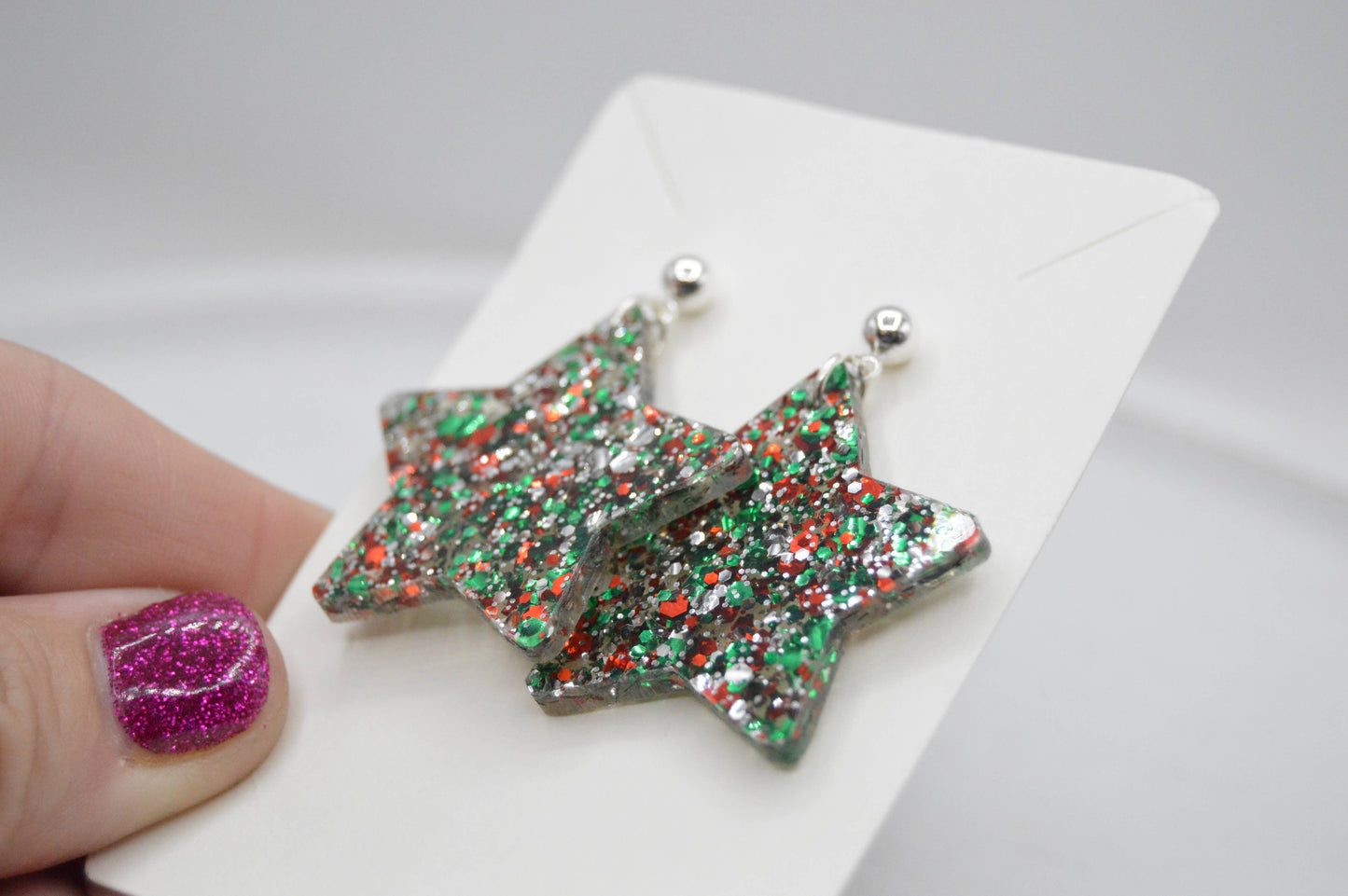 Christmas Star Acrylic Earrings, Glitter, Sparkly, Confetti