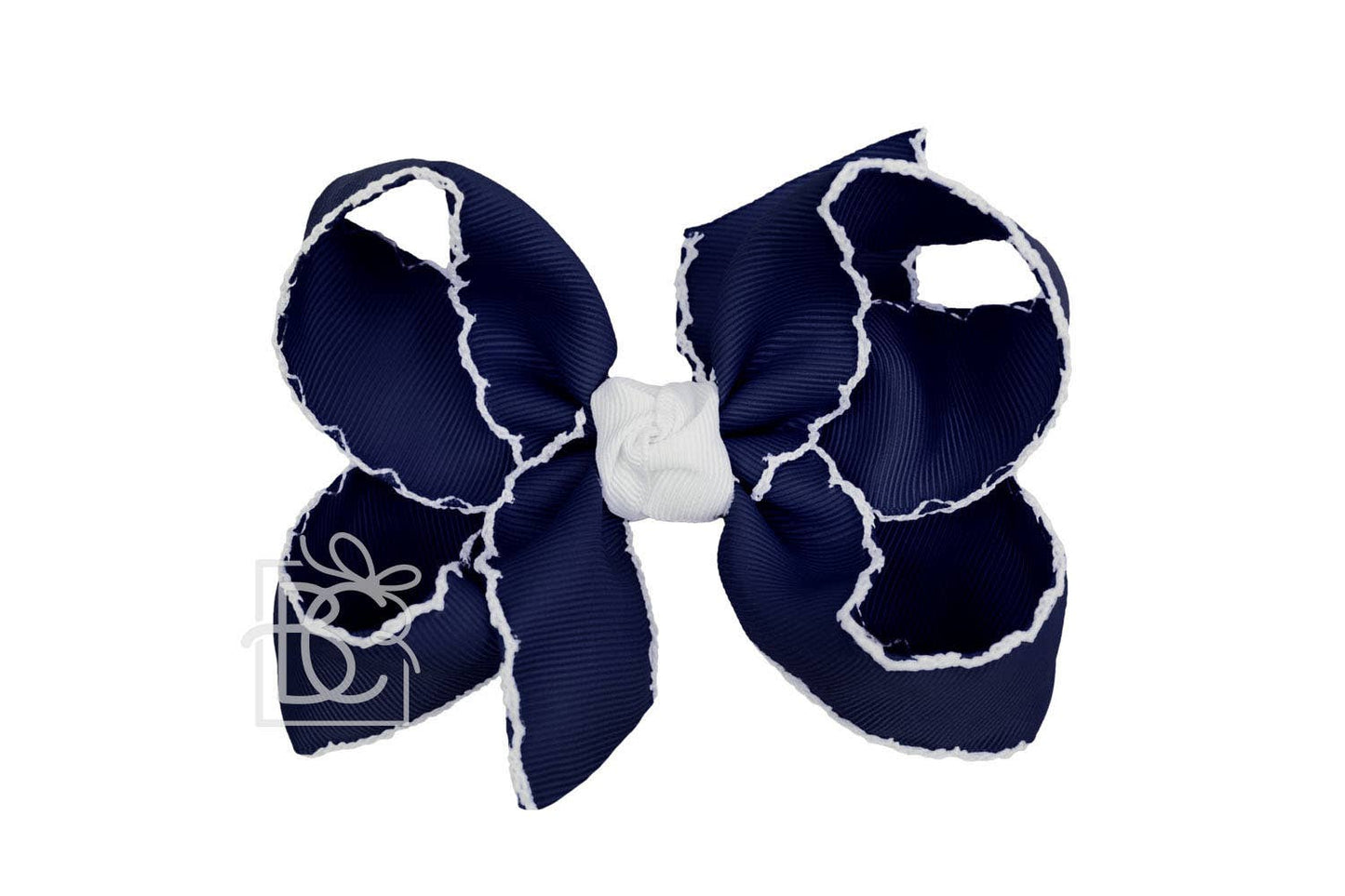 Crochet Edge Bows (Dark Navy & White)
