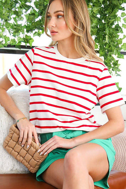 Crew Neck Short Sleeve Stripe Top
