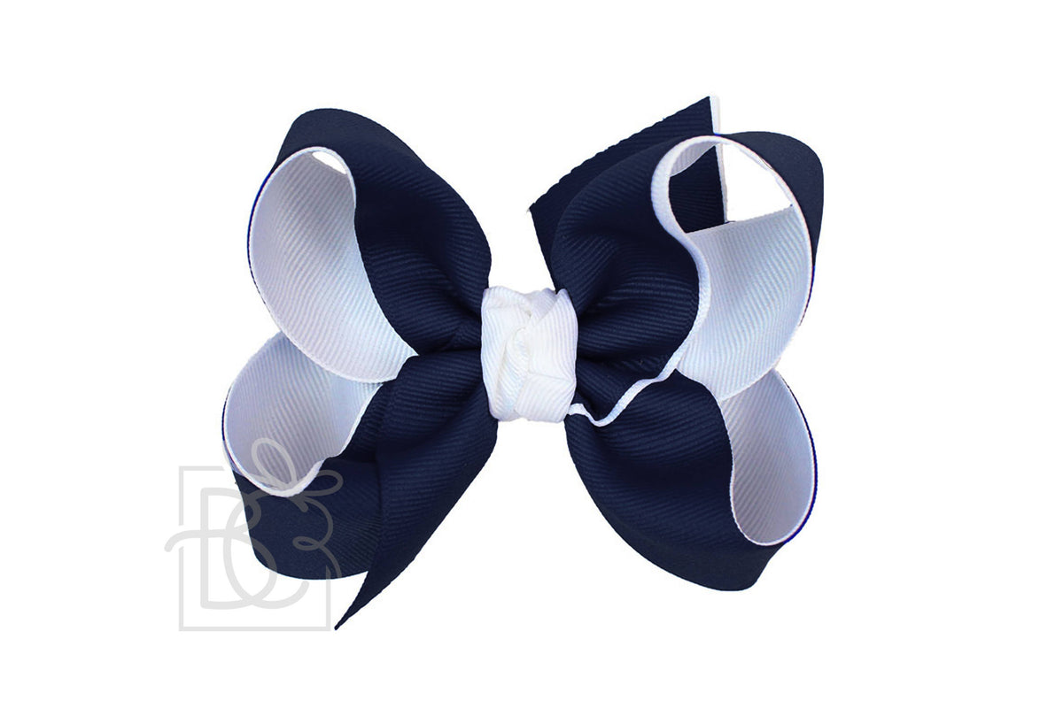 Layered Grosgrain Bow (Dark Navy & White)