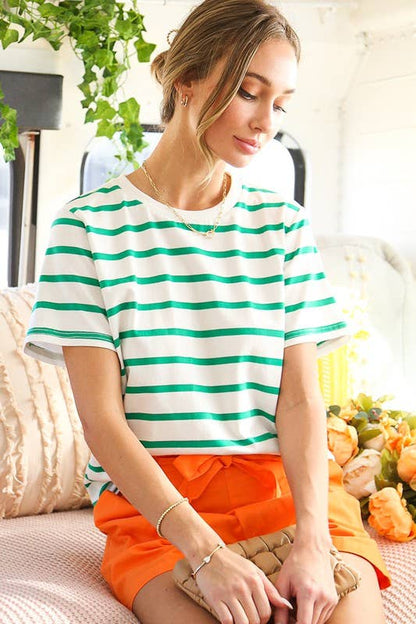 Crew Neck Short Sleeve Stripe Top
