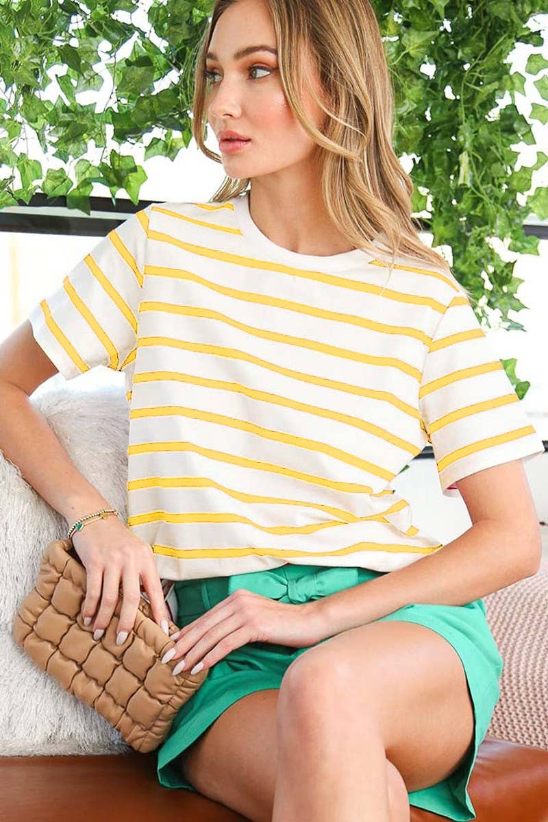 Crew Neck Short Sleeve Stripe Top