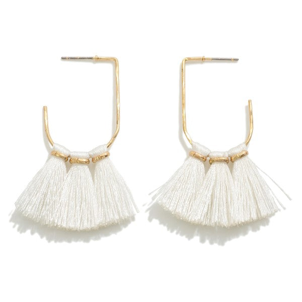 Hammered Metal Drop Earring with Tassel Detail