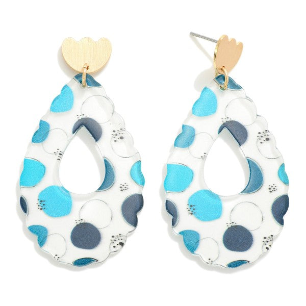 Polka Dot Printed Teardrop Resin Earrings