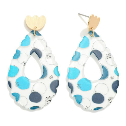 Polka Dot Printed Teardrop Resin Earrings