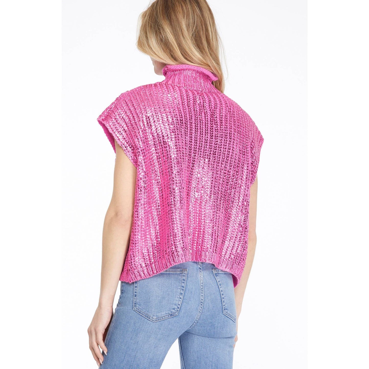 Metallic Foil Short Sleeve Sweater Top