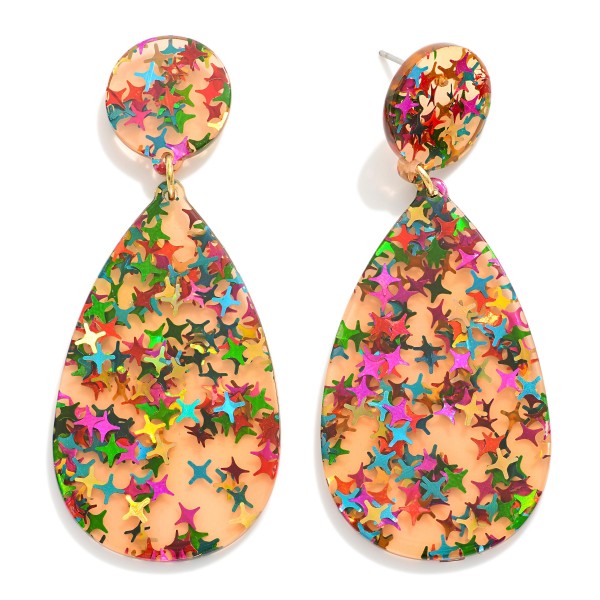 Glitter Resin Teardrop Post Drop Earrings - 277133