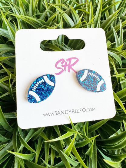 Blue Glitter Acrylic Football Stud