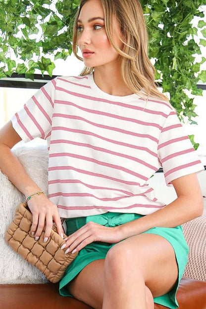 Crew Neck Short Sleeve Stripe Top