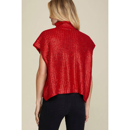 Metallic Foil Short Sleeve Sweater Top