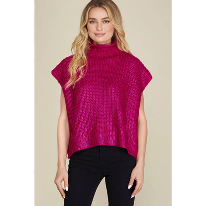 Metallic Foil Short Sleeve Sweater Top
