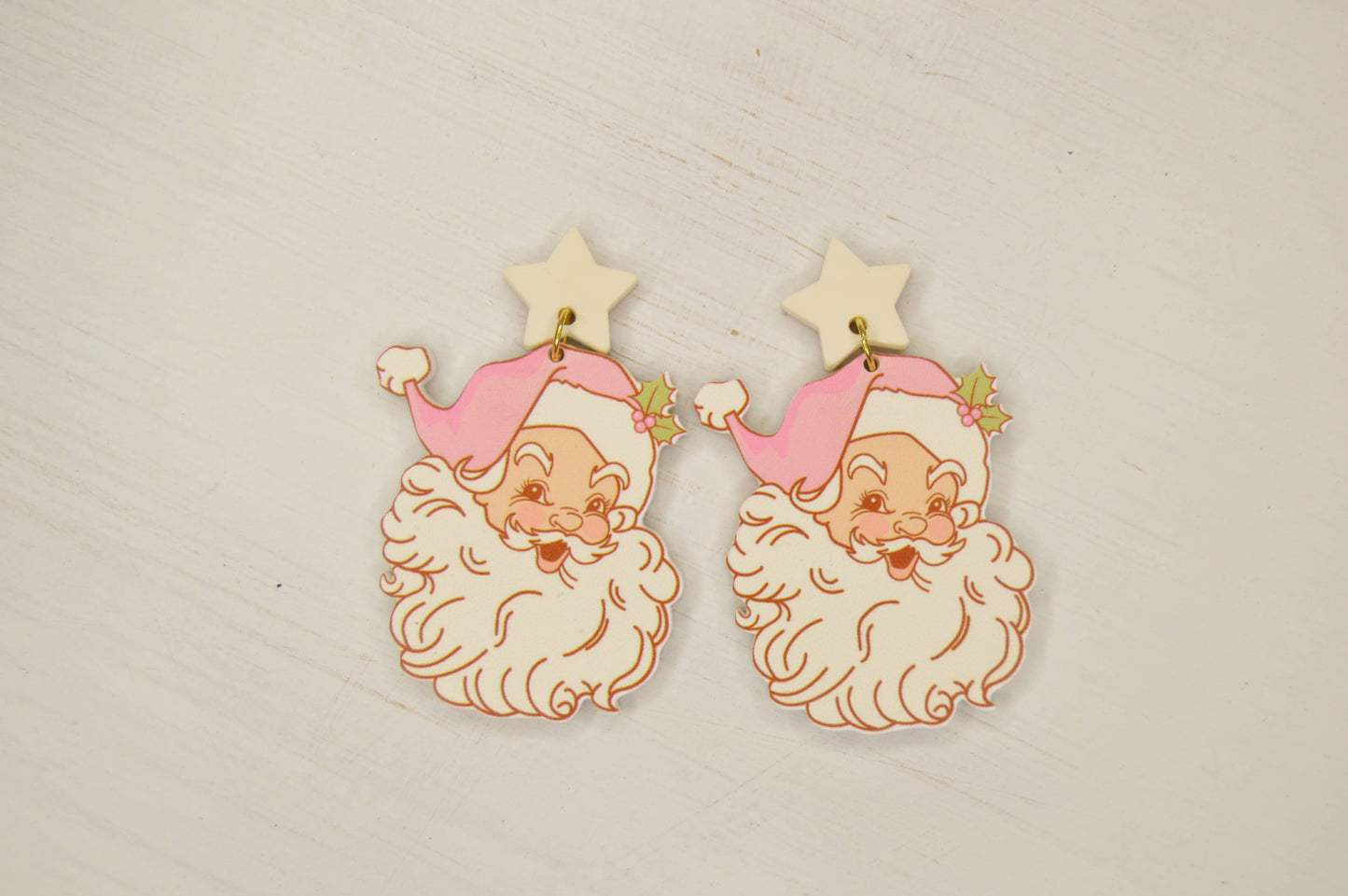 Retro Santa Earrings, Christmas Earrings, Acrylic Earrings