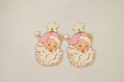 Retro Santa Earrings, Christmas Earrings, Acrylic Earrings
