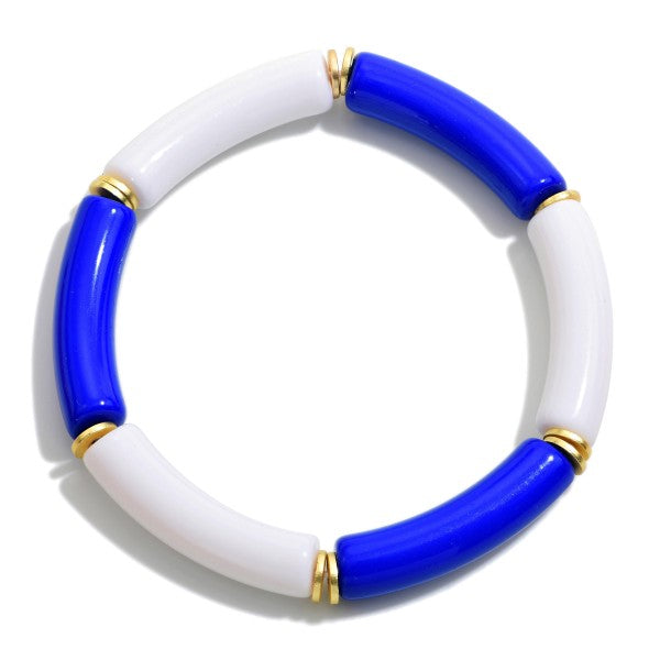 Tube Bead Stretch Bracelet with Gold Tone Accents