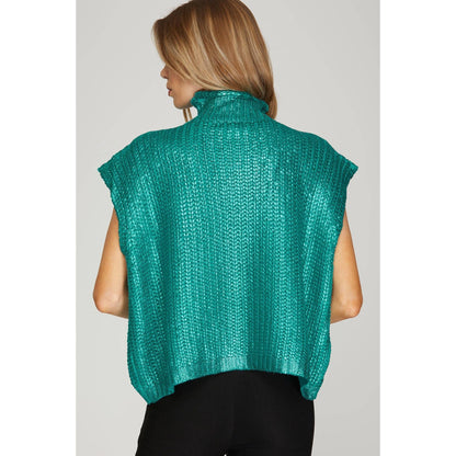 Metallic Foil Short Sleeve Sweater Top