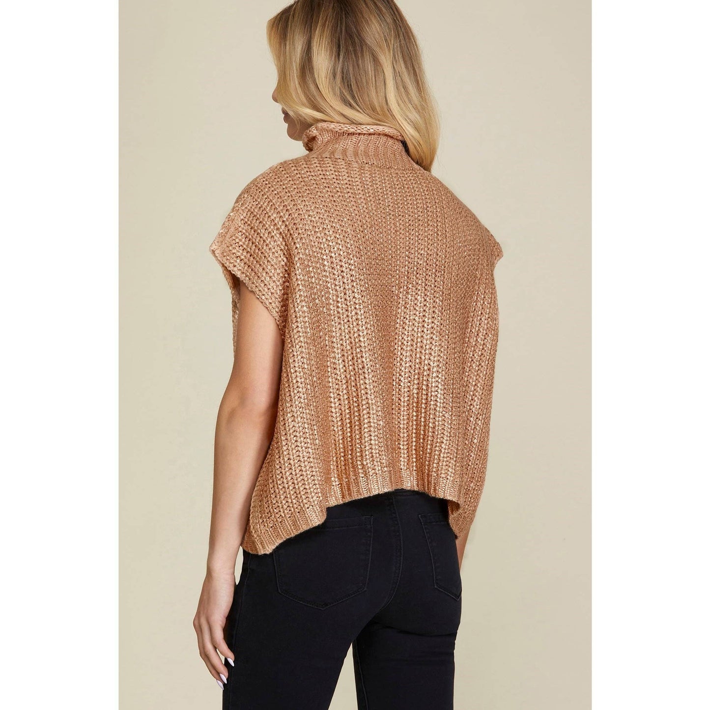 Metallic Foil Short Sleeve Sweater Top