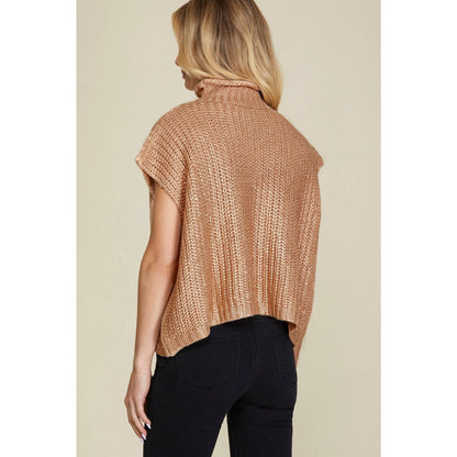 Metallic Foil Short Sleeve Sweater Top