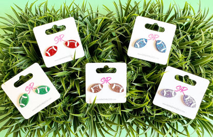 Blue Glitter Acrylic Football Stud
