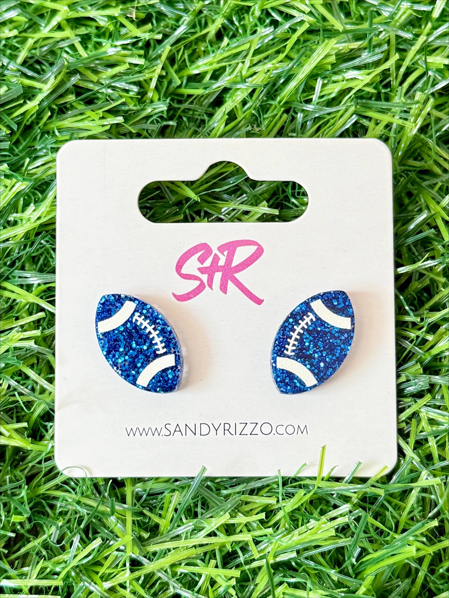 Blue Glitter Acrylic Football Stud