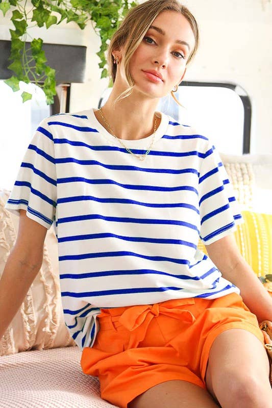 Crew Neck Short Sleeve Stripe Top