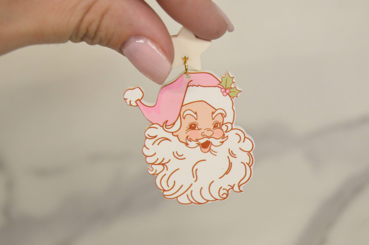 Retro Santa Earrings, Christmas Earrings, Acrylic Earrings