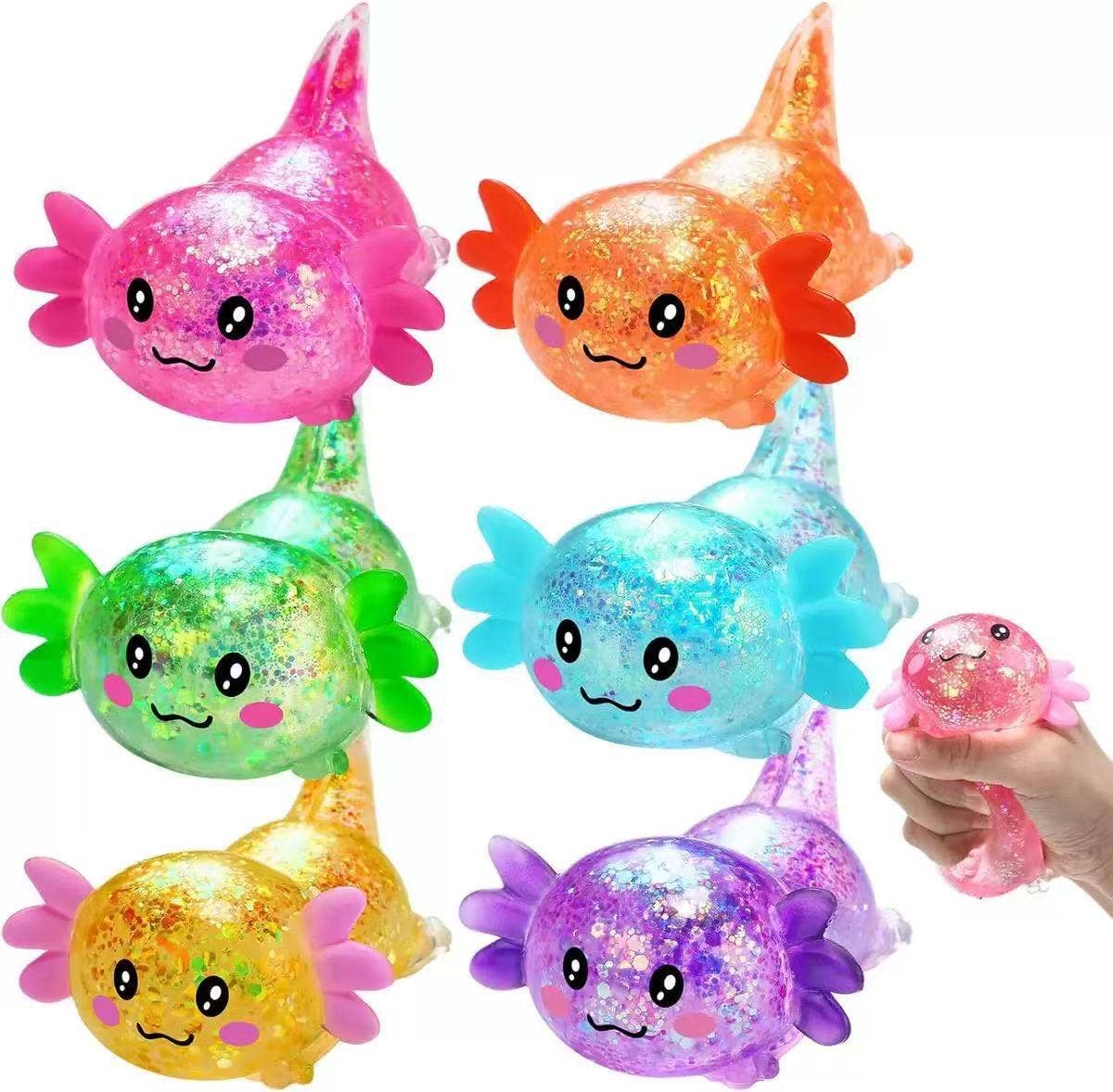 Cartoon Glitter Lying Axolotl Squishy Slow Rising Stress Relief Squeeze Toy