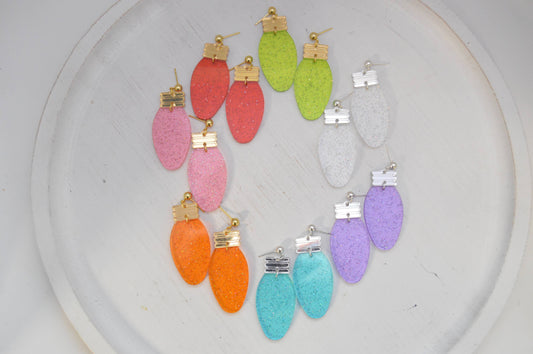 Christmas Light Bulbs Acrylic Earrings, Sparkly, Glitter