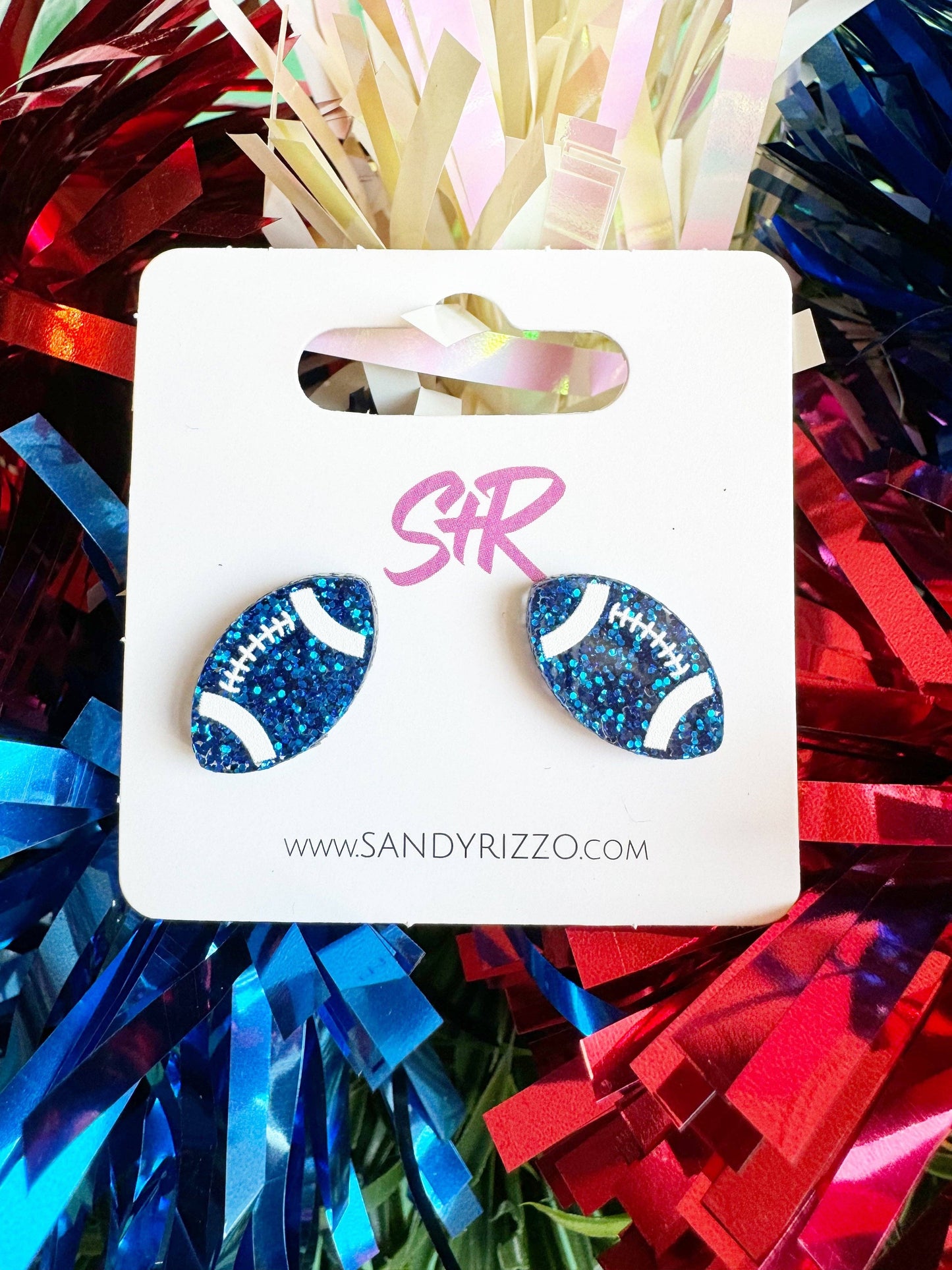 Blue Glitter Acrylic Football Stud