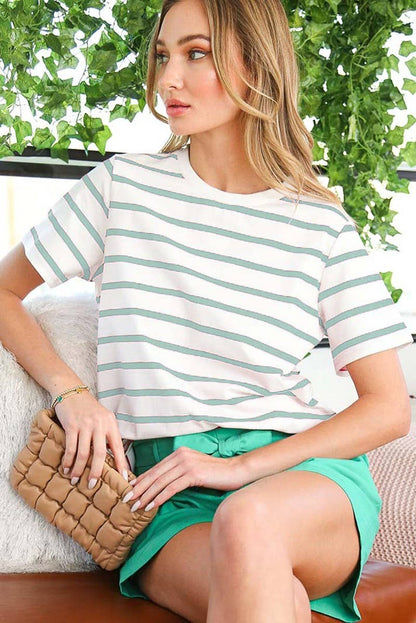 Crew Neck Short Sleeve Stripe Top