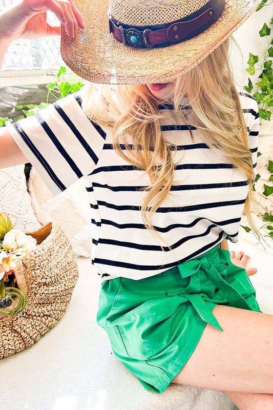 Crew Neck Short Sleeve Stripe Top