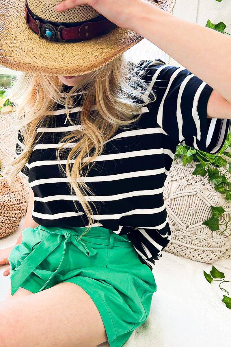 Crew Neck Short Sleeve Stripe Top