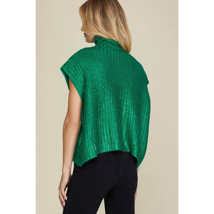 Metallic Foil Short Sleeve Sweater Top