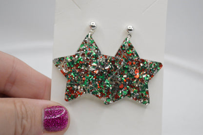 Christmas Star Acrylic Earrings, Glitter, Sparkly, Confetti