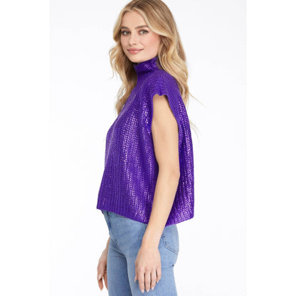Metallic Foil Short Sleeve Sweater Top