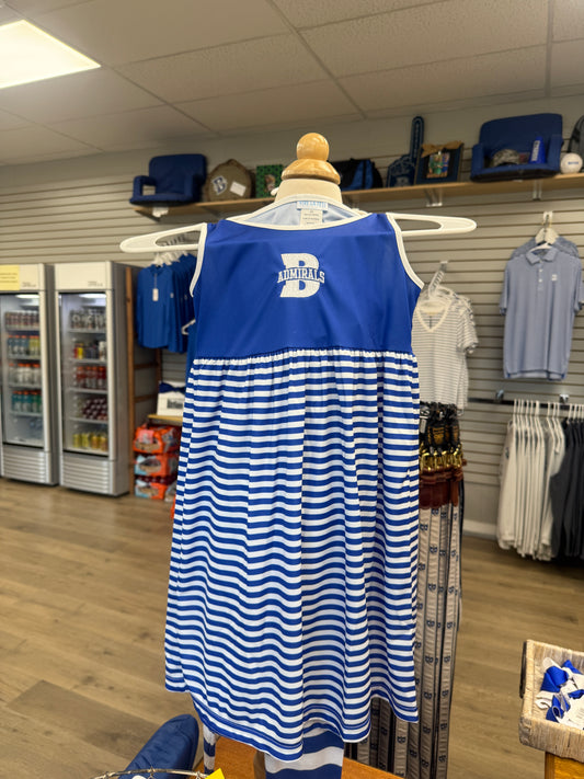 Royal and White Sleeveless Tank Dress Stripes on Skirt