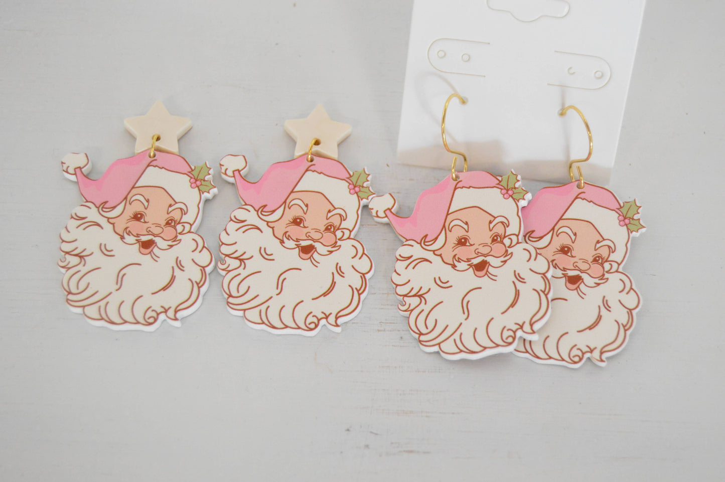 Retro Santa Earrings, Christmas Earrings, Acrylic Earrings