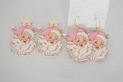 Retro Santa Earrings, Christmas Earrings, Acrylic Earrings