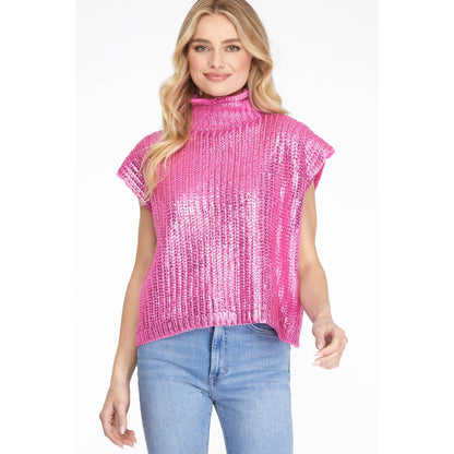 Metallic Foil Short Sleeve Sweater Top
