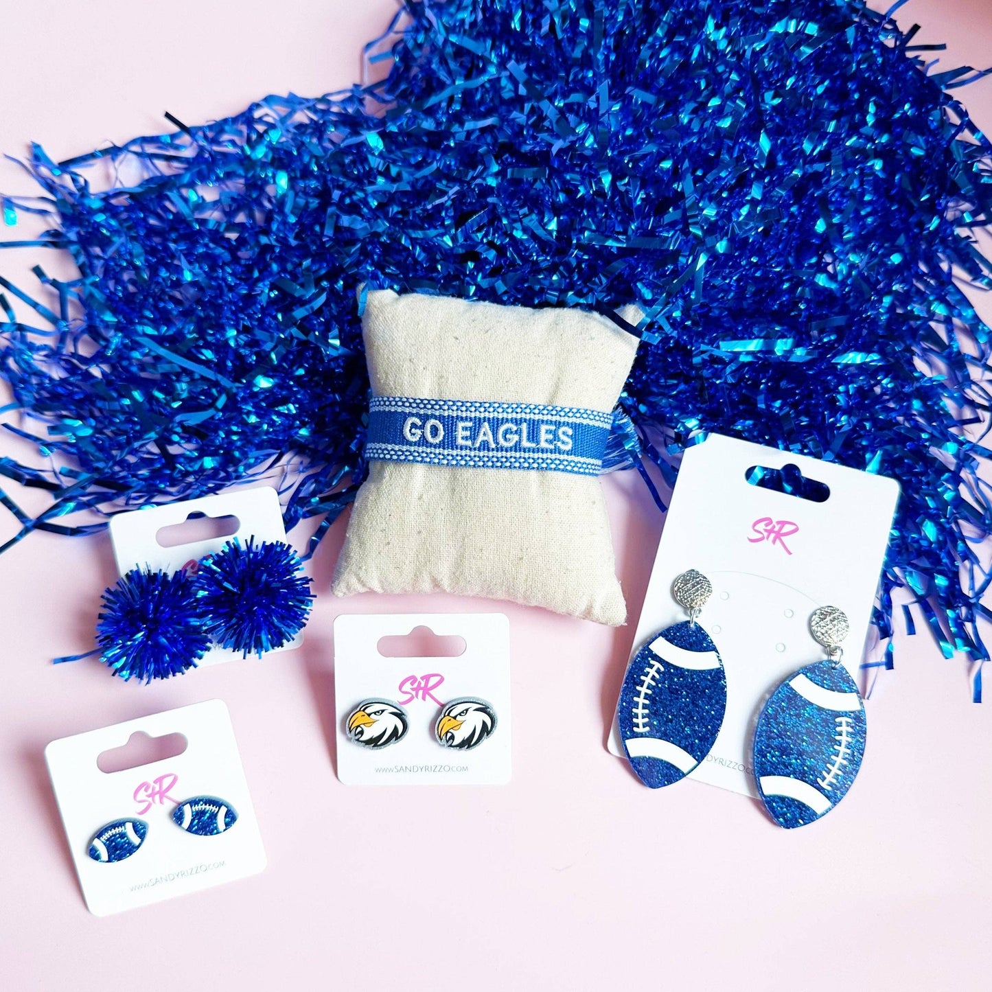 Blue Glitter Acrylic Football Stud
