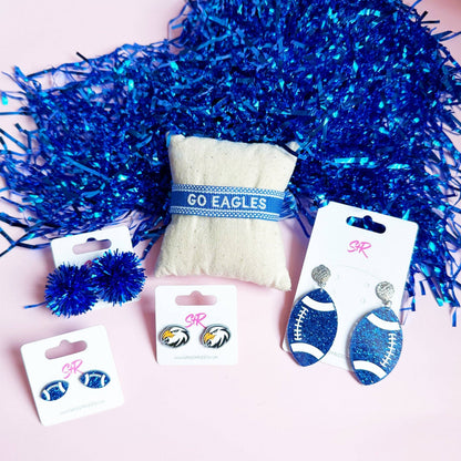 Blue Glitter Acrylic Football Stud