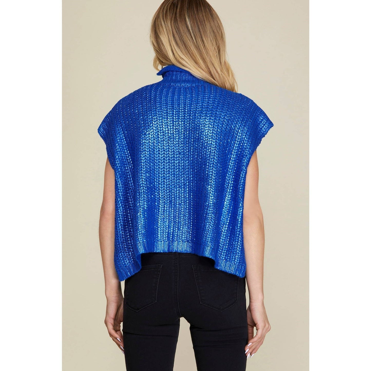 Metallic Foil Short Sleeve Sweater Top