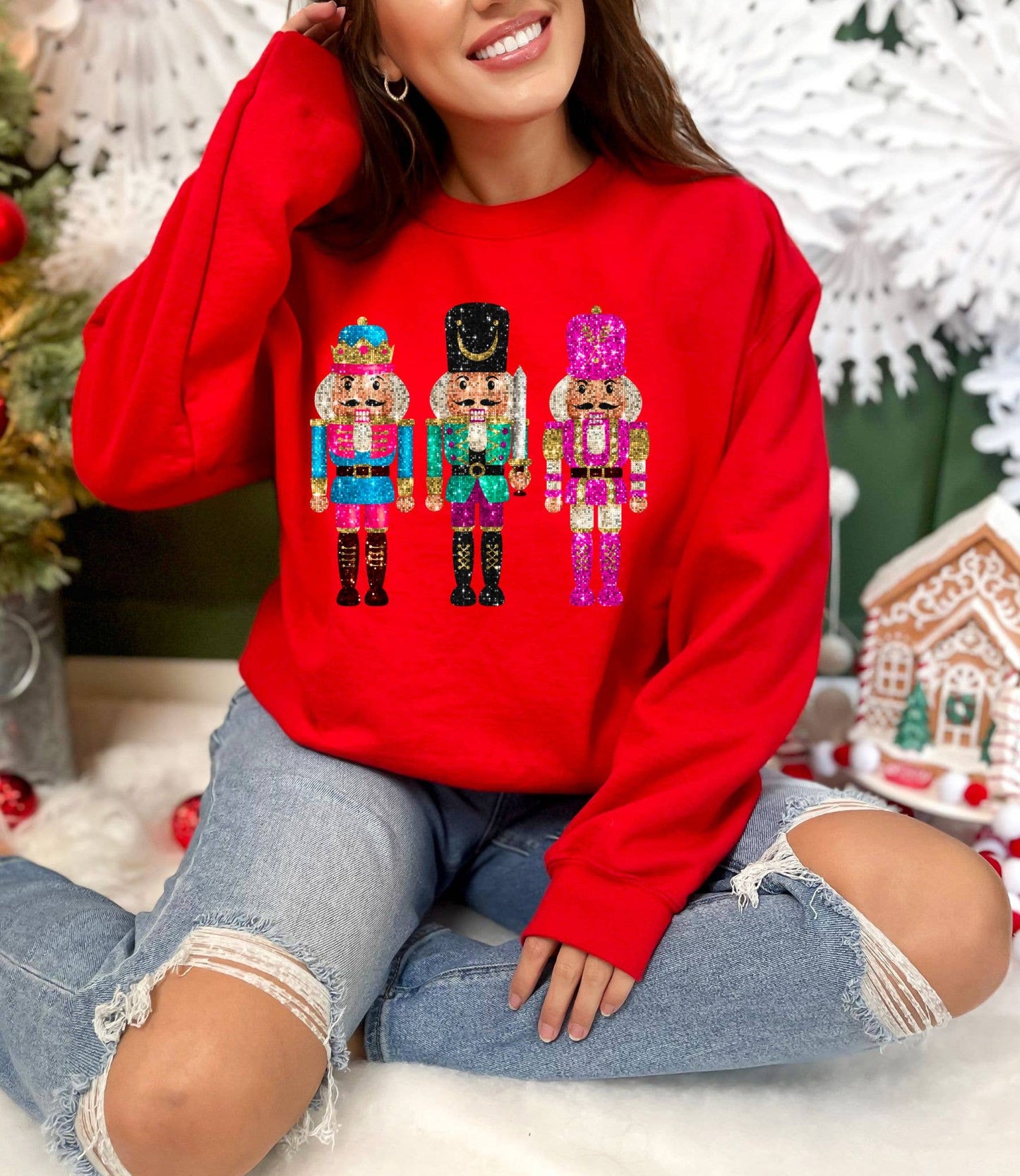 *PREPPY NUTCRACKER * SEQUIN EFFECT  CHRISTMAS SWEATSHIRT