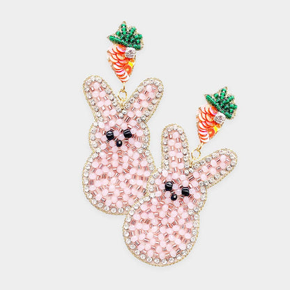 Easter Bead Earring | Pink Bunnies with Carrots