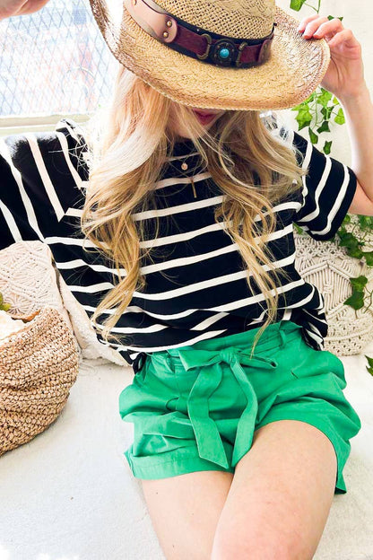 Crew Neck Short Sleeve Stripe Top