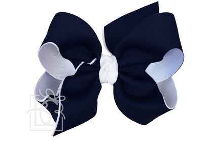 Layered Grosgrain Bow (Dark Navy & White)